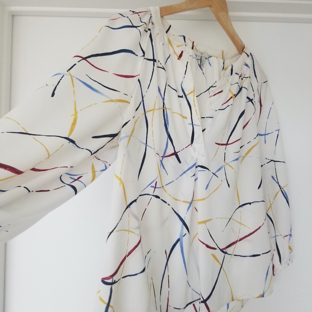 Joie White Blouse With Multi-Color Pattern Size S… - image 3
